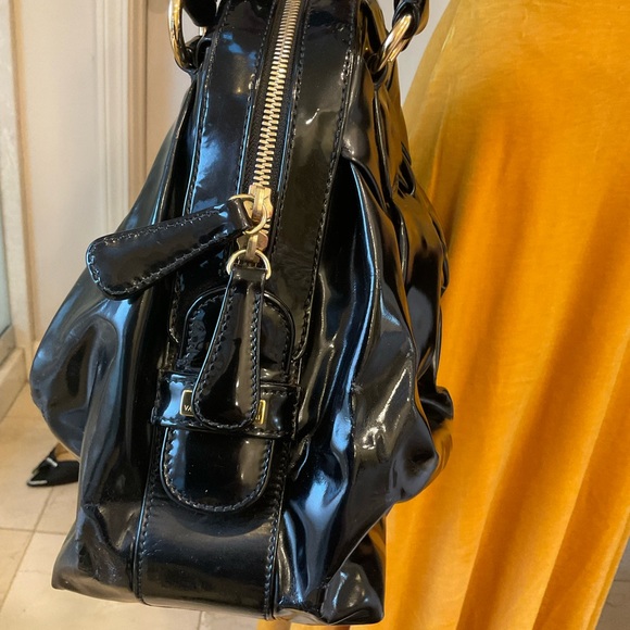 Valentino Garavani Black Patent Leather Braided Handle Shoulder Bag Tote w/ wear - Picture 7 of 16